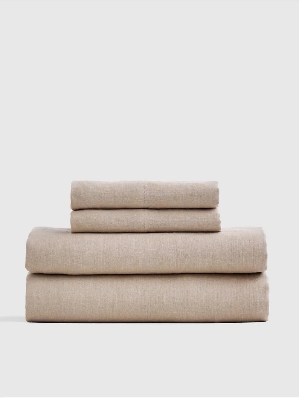 Queen Linen Duvet Cover + Fitted & Flat Sheet Set + 4 Pillow Cases Taupe Beige